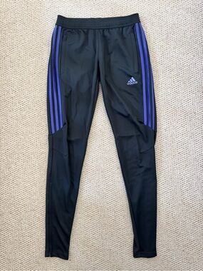 Adidas Dark Gray Track Pants with Purple Stripes